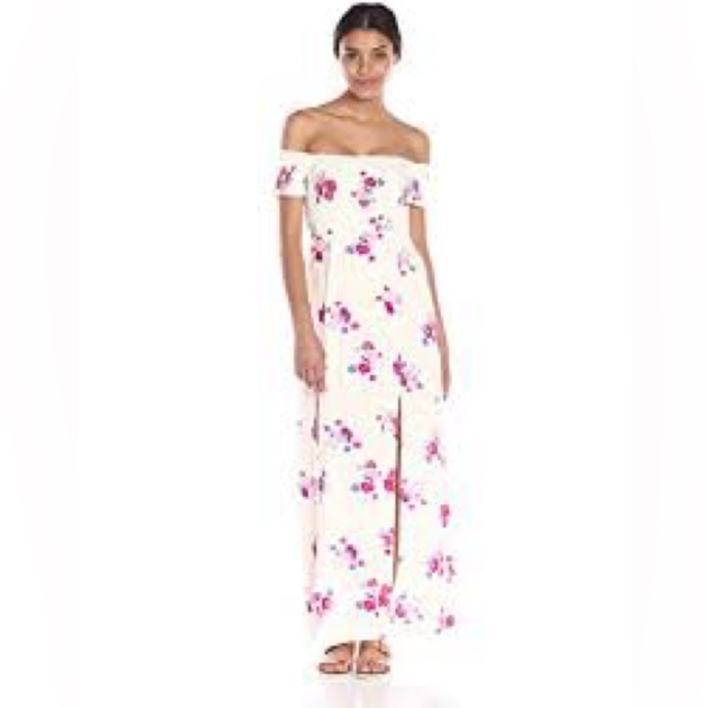 Mink Pink Small Bloom‎ Floral Off The Shoulder Maxi Dress With Shirring EUC